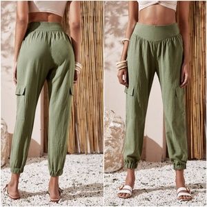 Olive high waist cargo lounge jogger pants